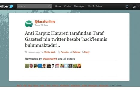 Taraf Gazetesi'nin Twitter hesabı hacklendi...